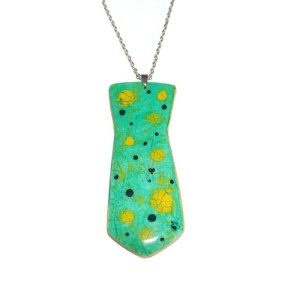 Colier Cravata cu pandantiv fata-verso realizat handmade, pictat in culori acrilice, Beth
