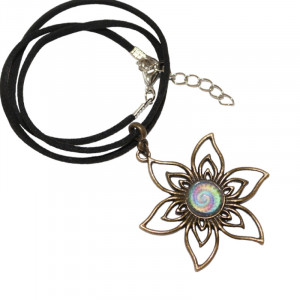 Colier cu floare si cabochon din sticla - Img 2