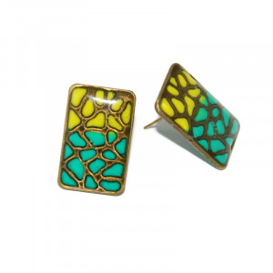 Cercei bronz "Animal print" - verde&galben (orizontala) - Img 2