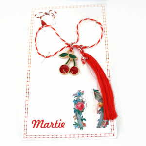 Martisor cu cirese colorate cu snur si cartonas