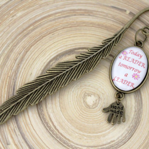 Semn de carte model pana bronz cu mesaj personalizat