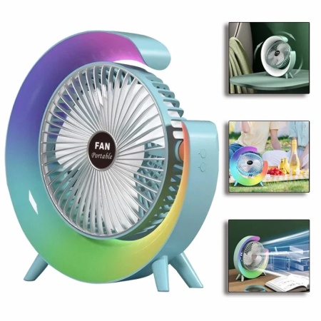 Ventilator portabil de Birou - 3 Viteze, 5 Moduri Luminare RGB, USB-C, 1800 mAh