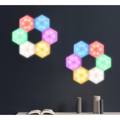 Set 3 lampi decorative de perete HEXAGON cu led color si telecomanda