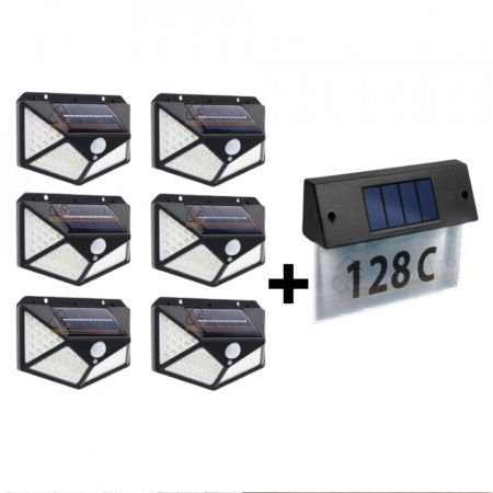 SET 6 LAMPI SOLARE 100 LED + NUMAR DE CASA CU PANOU SOLAR