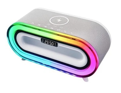 Boxa portabila MD S306 cu incarcare wireless LED RGB ceas si alarma