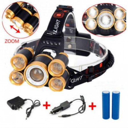 LANTERNA DE CAP 5 LED CU ZOOM FRONTAL