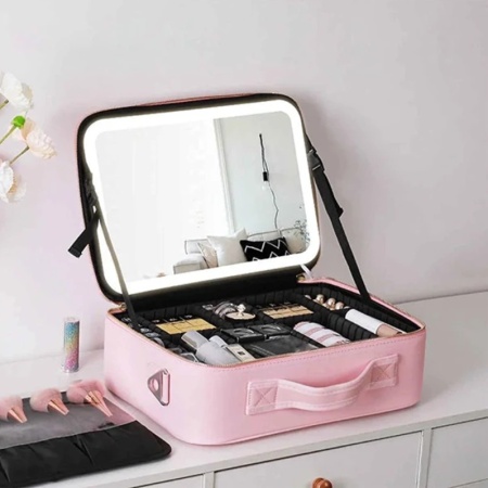 Geanta Cosmetica Pentru Make-up cu Oglinda LED cu Touch, 26x23x11 cm