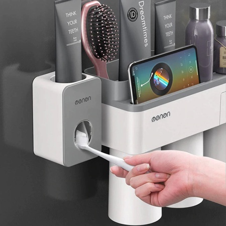 DOZATOR PASTA DE DINTI CU SUPORT MAGNETIC, 3 PAHARE, 6 PERIUTE DE DINTI SI SUPORT TELEFON
