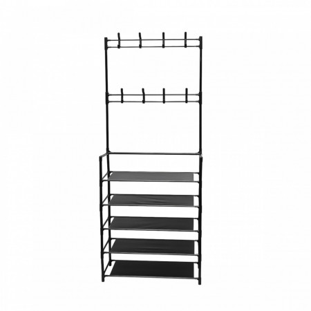 CUIER CU SUPORT PANTOFI, 5 RAFTURI 171x60 cm, NEGRU