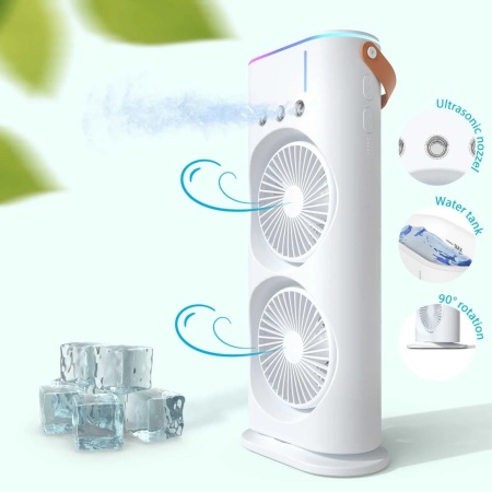 Ventilator cu Led portabil de birou cu umidificare prin pulverizare, Dimensiuni 37 X16 Cm, Alb