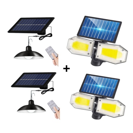 PACHET 2 X LAMPA SOLARA CU ABAJUR CU TELECOMANDA + 2 PROIECTOARE 2 CASETE 150 LED