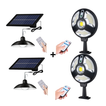 PACHET 2 X LAMPA SOLARA CU ABAJUR CU TELECOMANDA + 2 LAMPI SOLARE CIRCULARE