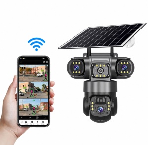 Camera de Supraveghere Solara 12MP, 3 Lentile, Rotire 355°, WiFi, Night Vision Color, Baterie 8000mAh