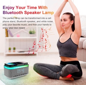 Ceas Digital Decorativ Multifunctional cu Boxa Bluetooth, Incarcare Wireless, Electronic Alarma, RGB Lumina Nocturna, 13 Culori Reglabile, 1200 mAh - Ideal pentru Dormitor, Living, Bedside, Camping - Img 3