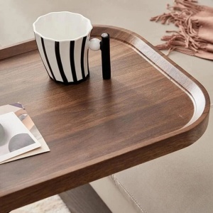 Masuta de cafea pentru living, design nordic in formă de C, cu 2 niveluri, pe roți 52x34x60cm - Img 3