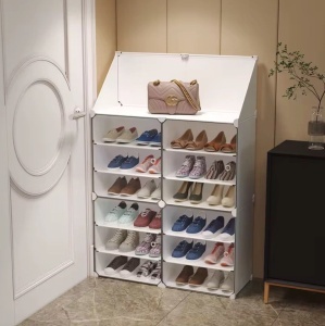 Pantofar modular 12 rafturi, ALB , organizator incaltaminte cu usi, 85x31x96 cm, usi triple
