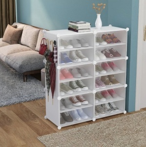 Pantofar modular 12 rafturi, organizator incaltaminte cu usi, 85x31x96 cm, alb, usi duble - Img 4