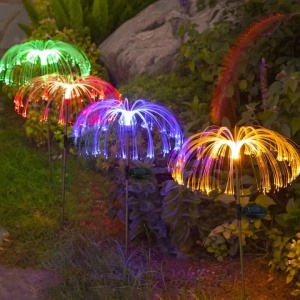 SET 4 LAMPI SOLARE DECORATIVE PALMIER LED COLOR FIBRA OPTICA - Img 1