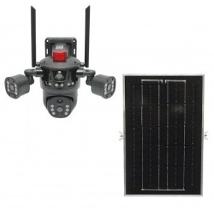 amera supraveghere Ai 4G, cu 3 obiective, panou solar 8W, rotativa 360 PTZ, detectie umana, infrarosu, alarma si aplicatie V380 Pro