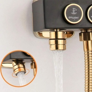 Coloana de Dus, Set de Dus Cu 4 Functii si Para Cu Efect Ploaie, Corp Din Alama Rezistenta, Montare Pe Perete, Design Elegant Cu Detalii Rafinate, Stil Modern Pentru Baie Contemporana, Negru/Auriu - Img 2