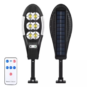 Set 2 Lampi Solare Stradale cu Telecomanda 2000W , 156 LED 6 COB, cu Senzori de Amurg, Miscare si Lumina, IP65 Wateproof, 3 Moduri Functionare, Brat de Montare Inclus, Negru