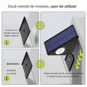 SET 4 LAMPI CU PANOU SOLAR LUMINA IN 3 DIRECTII, 3 LED-URI, ALB CALD - Img 4