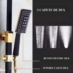 Coloana de Dus, Set de Dus Cu 4 Functii si Para Cu Efect Ploaie, Corp Din Alama Rezistenta, Montare Pe Perete, Design Elegant Cu Detalii Rafinate, Stil Modern Pentru Baie Contemporana, Negru/Auriu - Img 9