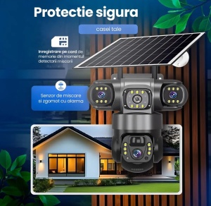 Camera de Supraveghere Solara 12MP, 3 Lentile, Rotire 355°, WiFi, Night Vision Color, Baterie 8000mAh - Img 12