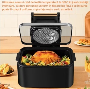 Friteuza cu aer cald, 1700 W, 12L, display Digital, temperatura 200 °C, 6 programe, functii - prajire, coacere, rumenire, grill, vas detasabil, Negru - Img 5