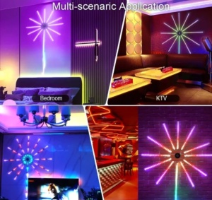 Instalatie Artificii LED Smart, RGB, muzica, telecomanda si control din smartphone, multicolor - Img 4