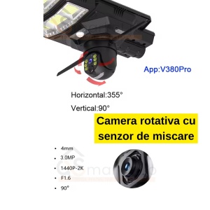 LAMPA SOLARA STRADALA 300W + CAMERA SUPRAVEGHERE SLOT CARTELA 4G - Img 2