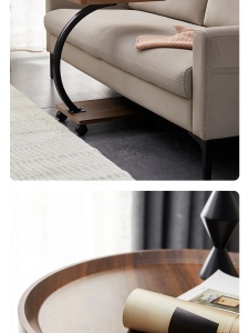 Masuta de cafea pentru living, design nordic in formă de C, cu 2 niveluri, pe roți 52x34x60cm - Img 6
