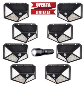 PROMO: SET 8 LAMPI SOLARE 100 LED - 3 MOD ILUMINARE + LANTERNA CADOU - Img 1