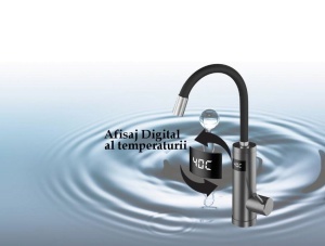 Robinet Instant apa calda, pentru bucatarie, baie sau exterior, Putere 3000 W cu afisaj Led al temperaturii, Corp Inox, cu rotatie de 360º, gri inchis - Img 2