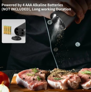 Set electric de rasnite pentru sare si piper, 2 bucati, negru, cu suport, functionare automata, ajustare grosime, 70ml - Img 10