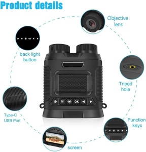Binoclu profesional cu vedere nocturna in infrarosu Q-NV02, 2.5K UHD, zoom 8x, portabil, afisaj IPS, negru - Img 6