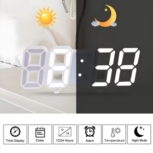 Ceas digital LED 3D cu calendar, alarmă și afișaj de temperatură - Img 2