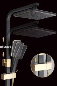 Coloana de Dus, Set de Dus Cu 4 Functii si Para Cu Efect Ploaie, Corp Din Alama Rezistenta, Montare Pe Perete, Design Elegant Cu Detalii Rafinate, Stil Modern Pentru Baie Contemporana, Negru/Auriu - Img 3