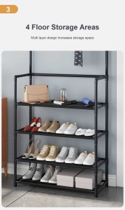 Cuier haine cu suport pantofi, 5 rafturi 171x60 cm, Negru - Img 2