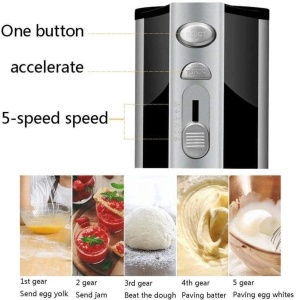 Mixer electric de mana, 400W, cu 2 accesorii pentru framantat si batut, argintiu-negru - Img 8