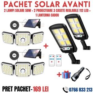 PACHET PROMO 2 X PROIECTOR 3 PANOURI REGLABILE 112 LED+2LAMPI 50W + LANTERNA CADOU - Img 1