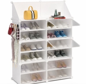 Pantofar modular 12 rafturi, organizator incaltaminte cu usi, 85x31x96 cm, alb, usi duble