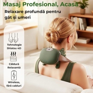 Aparat Masaj Cervical pentru Gat, Umeri, Picioare si Abdomen, Deep TISSUE, 4D cu Incalzire, Profesional, Fara fir, Imita Mana - Img 2