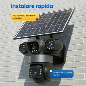 Camera de Supraveghere Solara 12MP, 3 Lentile, Rotire 355°, WiFi, Night Vision Color, Baterie 8000mAh - Img 6