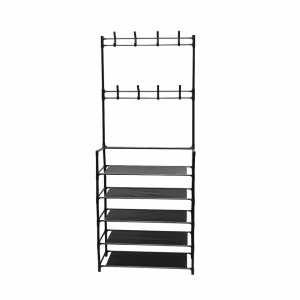 Cuier haine cu suport pantofi, 5 rafturi 171x60 cm, Negru - Img 3