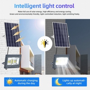 Proiector Solar Led 100W, Iluminat Perimetral, cu Panou Solar 5V 15W, Acumulator 12000mA, Led SMD5050 136 buc - Img 3
