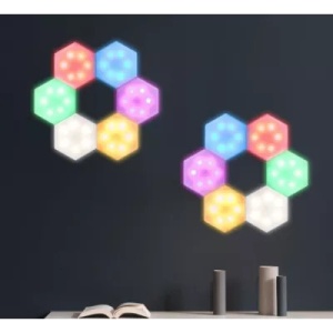 Set 3 lampi decorative de perete HEXAGON cu led color si telecomanda - Img 1