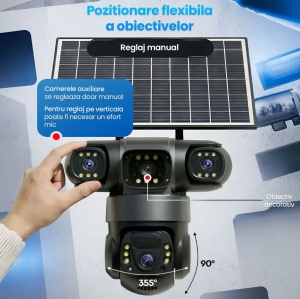 Camera de Supraveghere Solara 12MP, 3 Lentile, Rotire 355°, WiFi, Night Vision Color, Baterie 8000mAh - Img 3