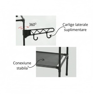 Cuier multifunctional 175 cm, 3 rafturi rezistente la apă, 8 cârlige, negru - Img 3