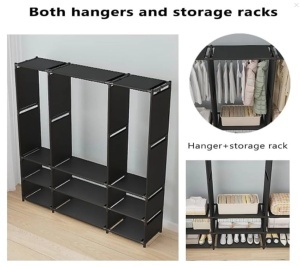 Dulap organizator haine cu rafturi si bara pentru umerase, 170x130x36 cm - Img 2